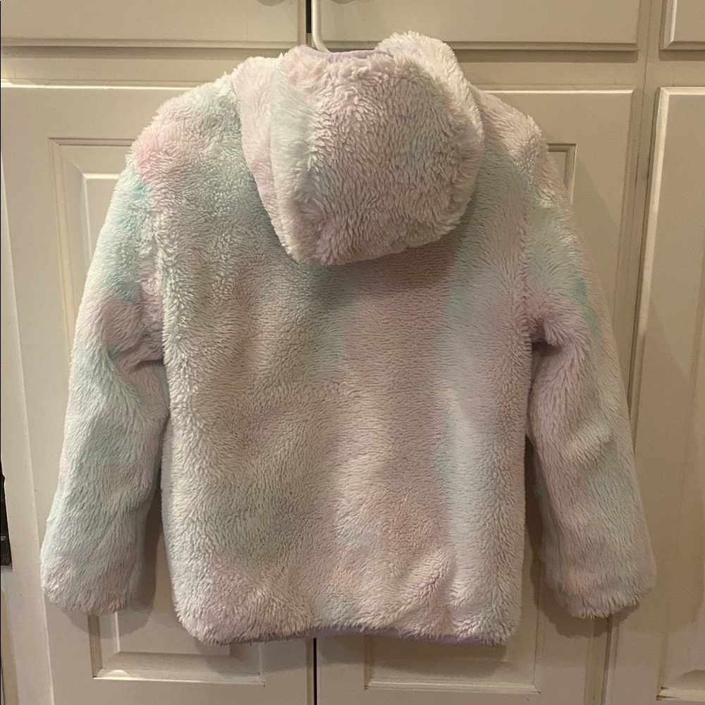 EDDIE BAUER Girls Youth XS 5-6 Reversible Plush Hoodie Zip Jacket Aqua Multi - Picture 8 of 8